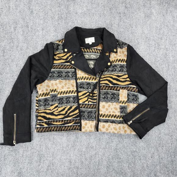Oli Hali Jacket Womens Large Animal Print Moto Zip Biker Boho Aztec Southwestern - Picture 1 of 16